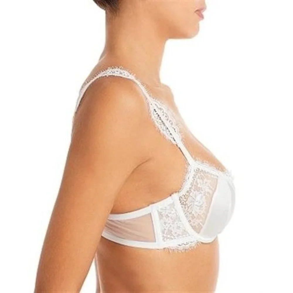 NWT Fleu Du Mal 34D Frankie Satin & Lace Balconette Bra White 131832